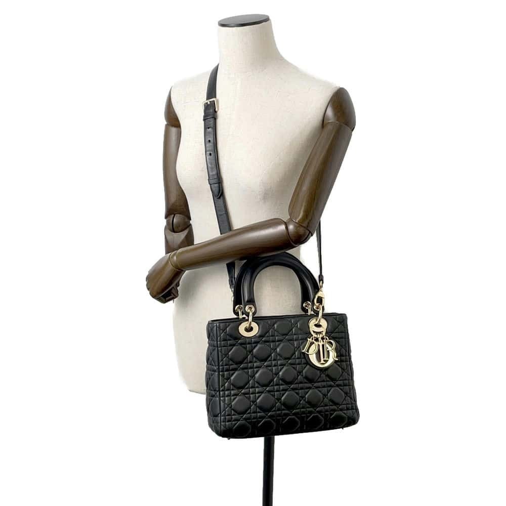Christian Dior Lady Dior Cannage Shoulder Bag Black - Picture 4 of 11